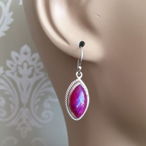 Pink rainbow moonstone earrings, Silver moonstone drop earrings gifts