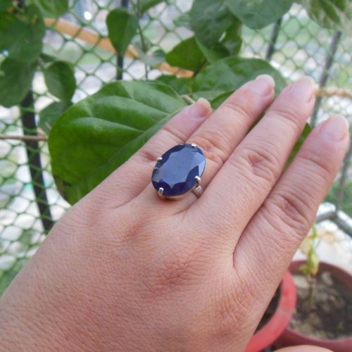 Precious blue sapphire silver ring - September birthstone gift ideas