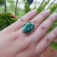 Precious emerald solitaire ring, May birthstone silver jewelry gift