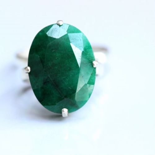 Precious emerald solitaire ring - May birthstone silver jewelry gift