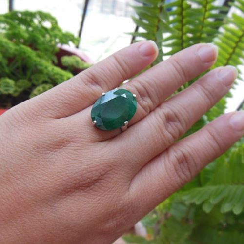 Precious emerald solitaire ring - May birthstone silver jewelry gift