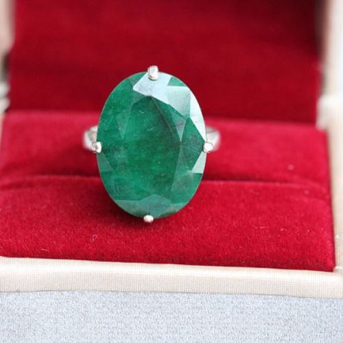 Precious emerald solitaire ring - May birthstone silver jewelry gift