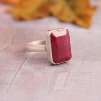Precious ruby ring, Sterling silver emerald cut red ruby ring