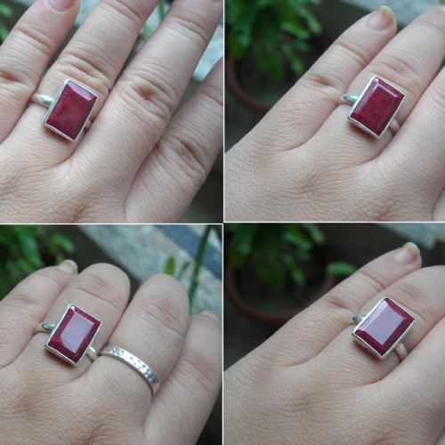 Precious ruby ring, Sterling silver emerald cut red ruby ring