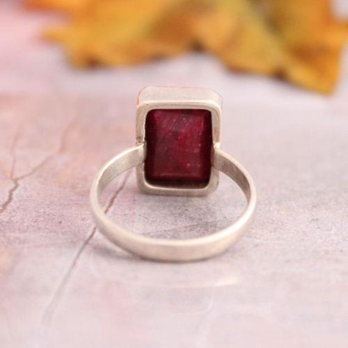 Precious ruby ring, Sterling silver emerald cut red ruby ring