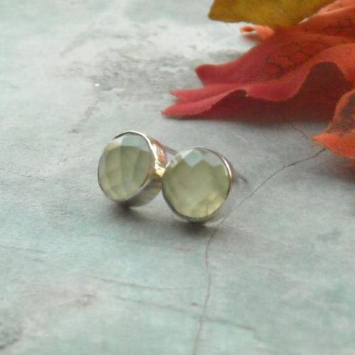 Prehnite earrings - prehnite stud earrings - 10mm studs - faceted stud