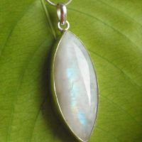 Rainbow Moonstone Pendant Necklace, Leaf silver pendant chain