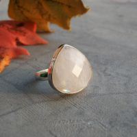 Rainbow Moonstone Ring, Silver ring, Faceted triangle ring