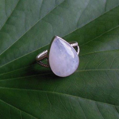 Rainbow Moonstone Ring, Silver drop gemstone ring 