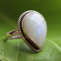 Rainbow moonstone ring, Ethnic statement artisan silver ring