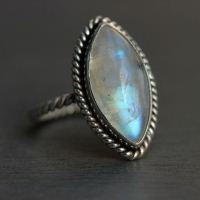 Rainbow Moonstone Ring, Ethnic Statement artisan silver ring, Gift