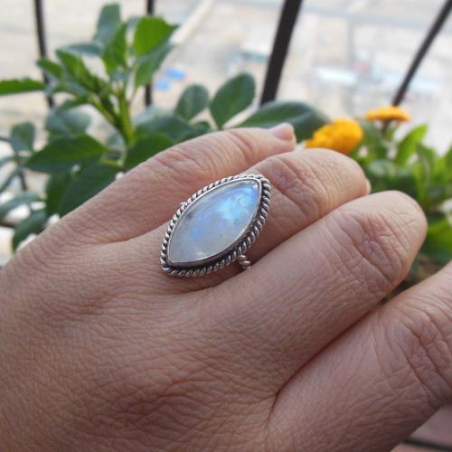 Rainbow Moonstone Ring, Ethnic Statement artisan silver ring, Gift