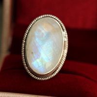 Rainbow Moonstone Ring, Ethnic statement sterling silver ring