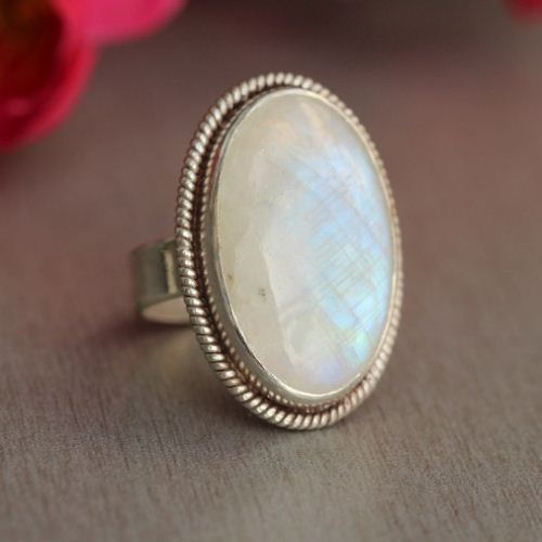Buy Rainbow Moonstone Ring, Ethnic statement sterling silver ring