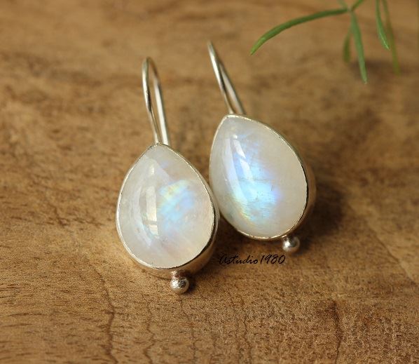 Buy Rainbow Moonstone gemstone earrings Handmade sterling silver online ...