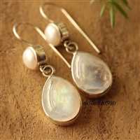 Rainbow Moonstone pearl gemstone earrings sterling silver