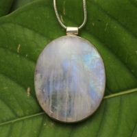 Rainbow Moonstone pendant necklace, Oval silver pendant