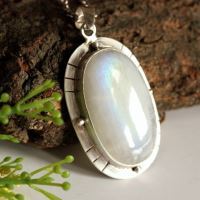 Artisan large rainbow Moonstone silver pendant necklace