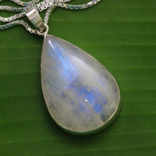 Rainbow Moonstone pendant necklace, Tear drop silver pendant