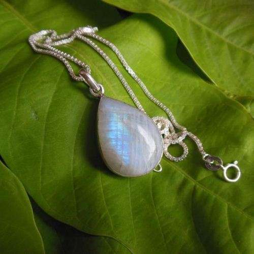 Rainbow Moonstone pendant necklace, Tear drop silver pendant