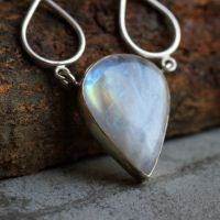 Rainbow Moonstone pendant necklace, Tear drop silver necklace