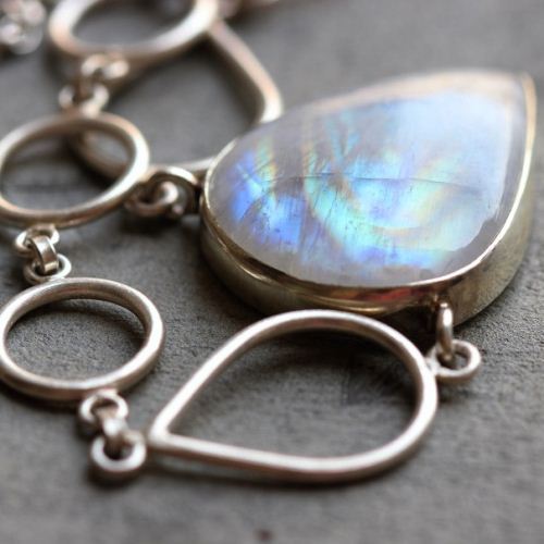 Rainbow Moonstone pendant necklace, Tear drop silver necklace