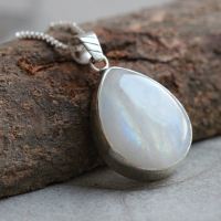 Natural rainbow moonstone pendant necklace, Silver pendant