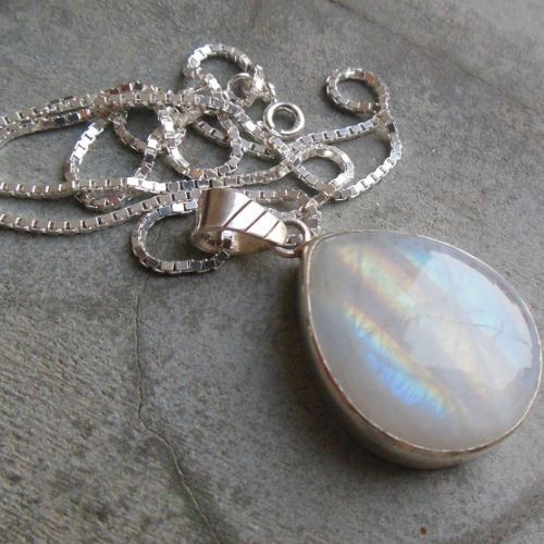 Natural rainbow moonstone pendant necklace, Silver pendant