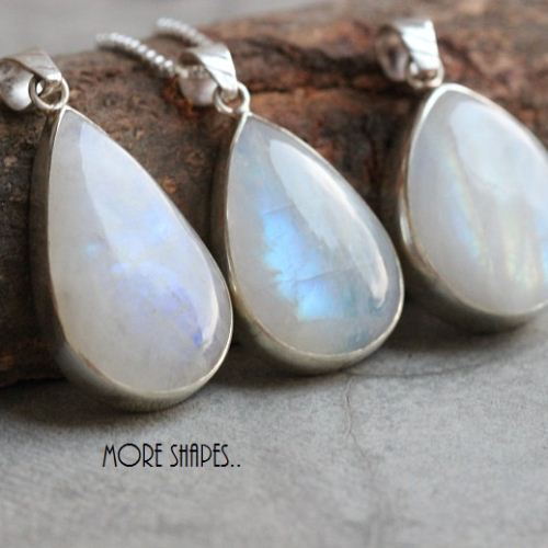 Natural rainbow moonstone pendant necklace, Silver pendant