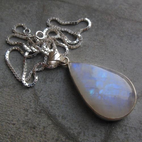 Rainbow Moonstone pendant necklace, Tear drop silver pendant