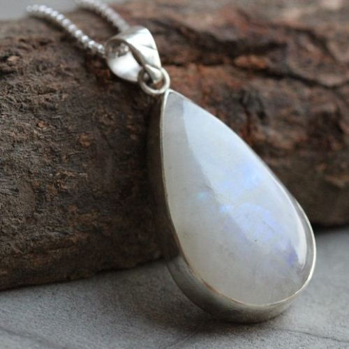 Rainbow Moonstone pendant necklace, Tear drop silver pendant