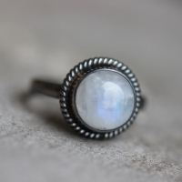 Rainbow Moonstone ring, Oxidized silver ring, Round artisan ring