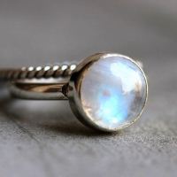 Rainbow Moonstone ring, Stack rings, Round gemstone silver ring