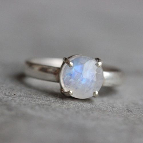 Rainbow Moonstone ring - Prong set - Silver stack rings