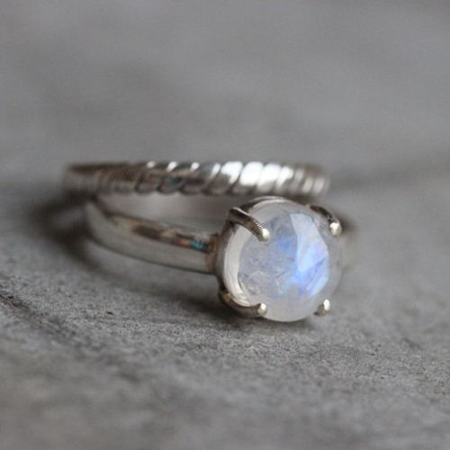 Rainbow Moonstone ring - Prong set - Silver stack rings