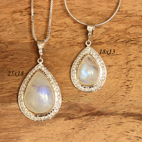 Rainbow Moonstone silver pendant  - Tear drop pendant -  Bezel pendant