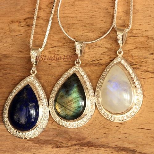 Rainbow Moonstone silver pendant  - Tear drop pendant -  Bezel pendant