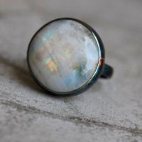 Rainbow Patina moonstone ring, OOAK Artisan gemstone silver ring