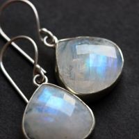 Rainbow moonstone silver earrings, Artisan Dangler earrings