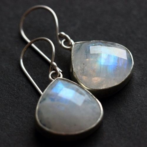 Rainbow moonstone silver earrings, Artisan Dangler earrings