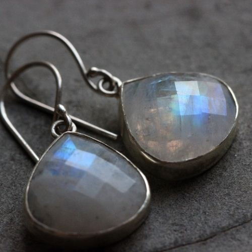 Rainbow moonstone silver earrings, Artisan Dangler earrings