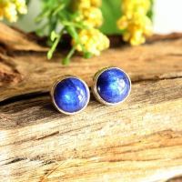 Rainbow moonstone earrings, Blue silver stud earrings