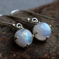 Rainbow moonstone earrings, Prong set dangler silver earrings
