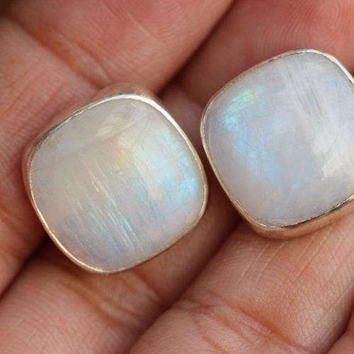 Rainbow moonstone earrings - Stud earrings - Bridal silver studs
