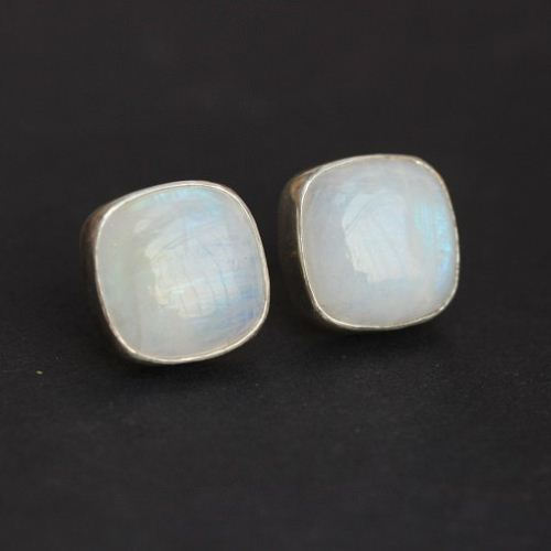 Rainbow moonstone earrings - Stud earrings - Bridal silver studs