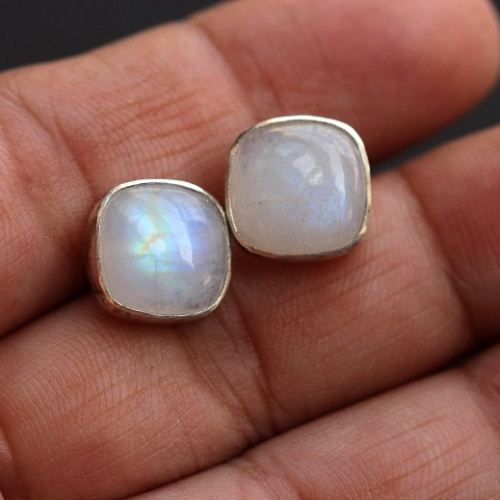 Rainbow moonstone earrings, Stud earrings, Moonstone silver studs