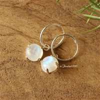 Rainbow moonstone earrings,moonstone hoop silver earrings