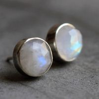 Rainbow moonstone earrings, 8mm round moonstone silver studs