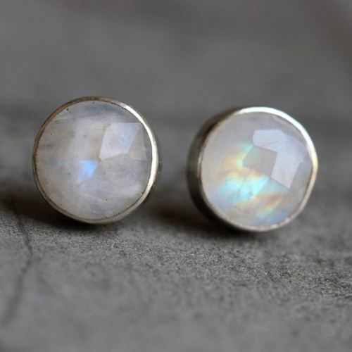 Rainbow moonstone earrings, 8mm round moonstone silver studs