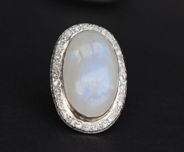 Buy Rainbow moonstone ring - Artisan statement silver ring online at ...